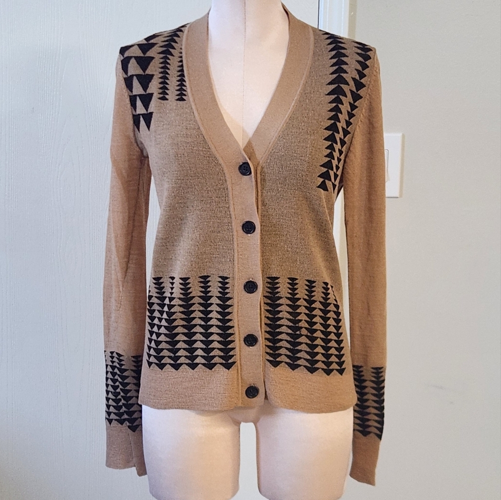 A.L.C. Tan and‎ Black Geometric Cardigan Sweater